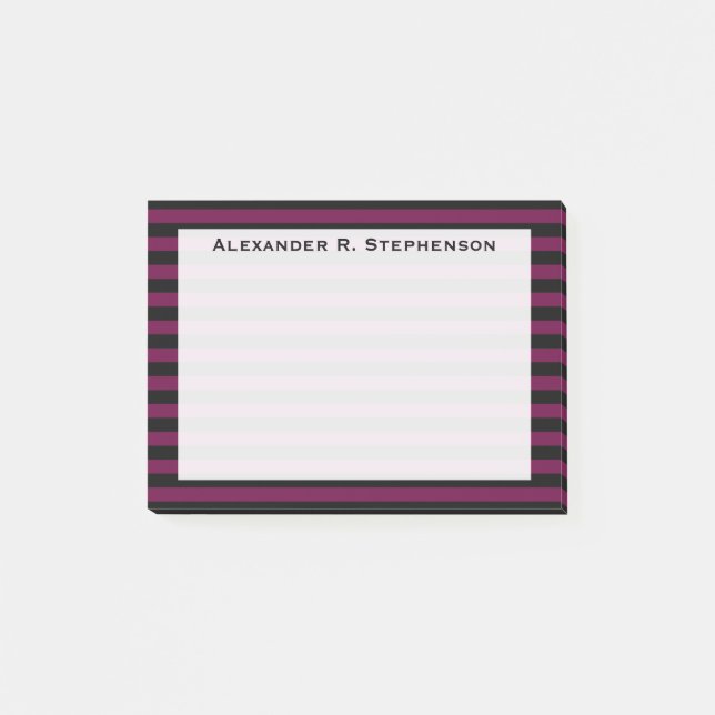 Monogram Tyrian Lila und Black Strip Post-it Klebezettel (Vorderseite)