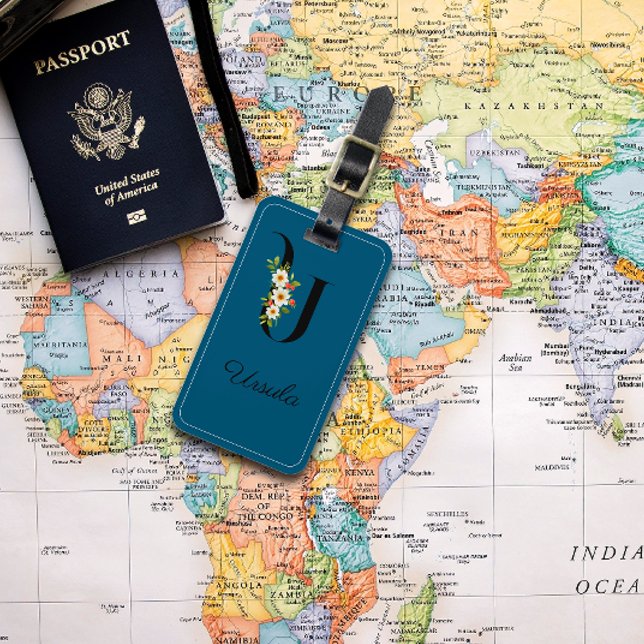 Monogram U Cobalt Aquarell Blume Gepäckanhänger (Von Creator hochgeladen)