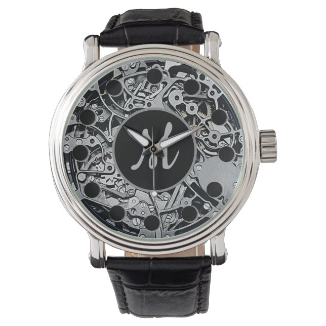 Monogram Uhrwerk Gears Silver Wrist Watch Armbanduhr (Vorderseite)