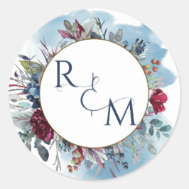 Monogram Umschlag Aufkleber Blue Burgundy Wedding