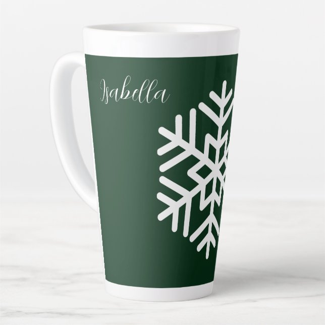 Monogram und Big White Snowflake auf Green Milchtasse (Linke Ecke)