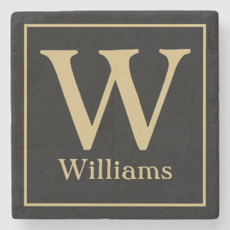 MONOGRAM und Familienname in Schwarz Steinuntersetzer