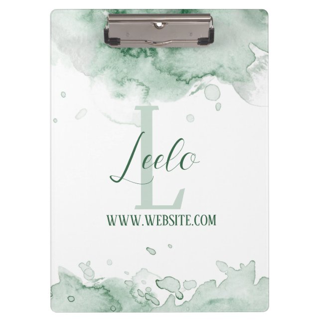 Monogram und Name Affirmation Watercolor Gray Clip Klemmbrett (Vorderseite)
