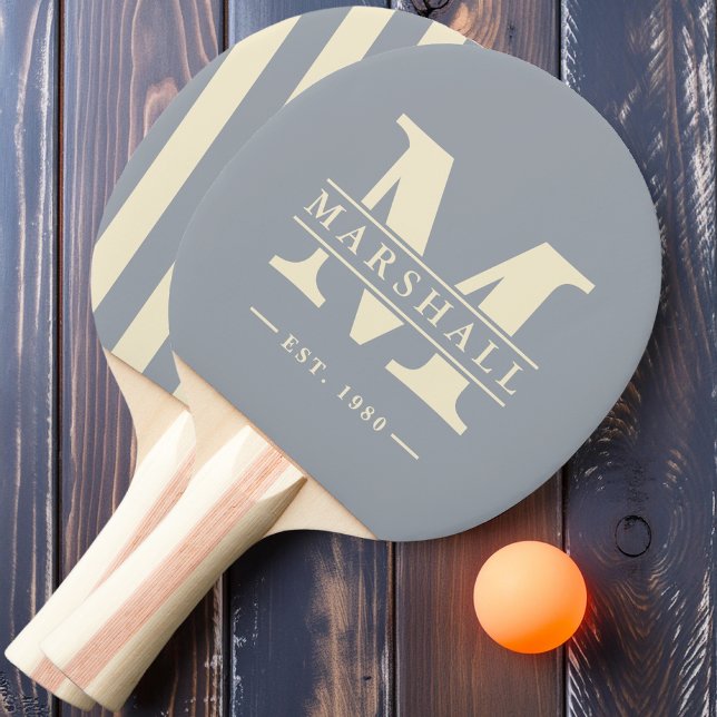 Monogram und Name Overlay Polo Striping Dove Grau Tischtennis Schläger (Von Creator hochgeladen)