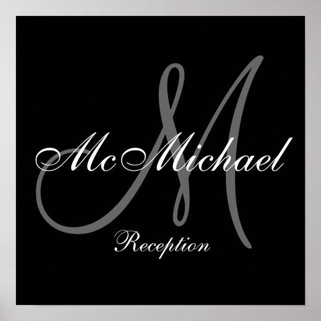 Monogram und Name Wedding Reception Sign Poster (Vorne)