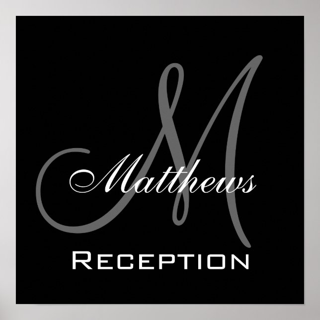 Monogram und Name Wedding Reception Sign Poster (Vorne)