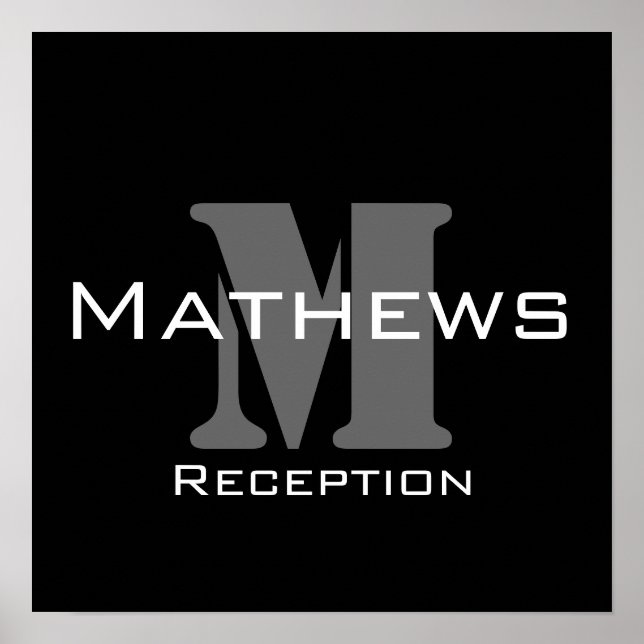 Monogram und Name Wedding Reception Sign Poster (Vorne)