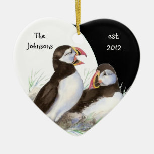 Monogram und Puffins Birds mit benutzerdefinierten Keramikornament
