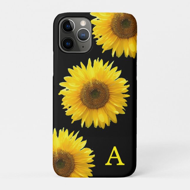 Monogram und schöne Sonnenblumen auf schwarz Case-Mate iPhone Hülle (Rückseite)