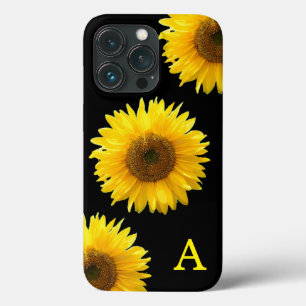 Monogram und schöne Sonnenblumen auf schwarz Case-Mate iPhone Hülle