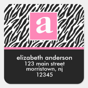 Monogram und Zebra Address Labels Quadratischer Aufkleber