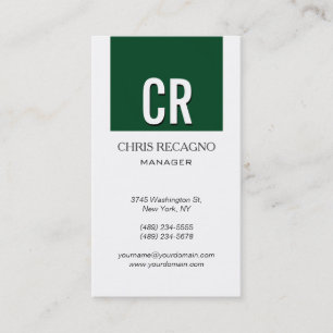 Monogram Up Forest Green White Business Card Visitenkarte