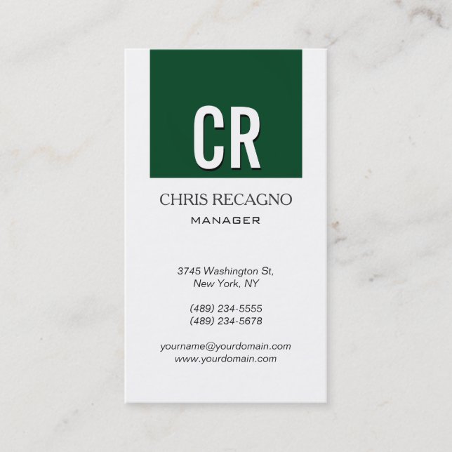 Monogram Up Forest Green White Business Card Visitenkarte (Vorderseite)
