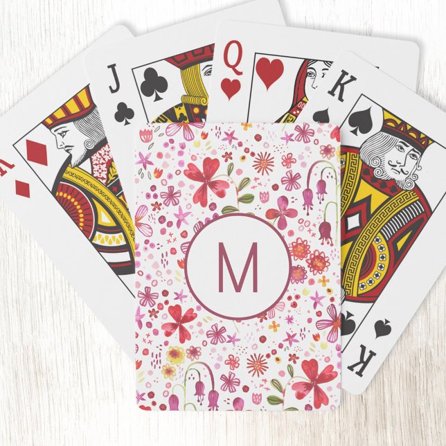 Monogram Ursprünglich Watercolor Wild Blume Spielkarten (Modern monogram initial watercolor wildflower art playing cards)