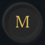 Monogram Ursprünglicher Goldener Goldener Schwarze Pappteller<br><div class="desc">Entworfen mit Textvorlage für mit Monogramm Initialisierung,  die Sie anpassen können! Sie können auch die Farben nach Ihren Wünschen ändern.</div>