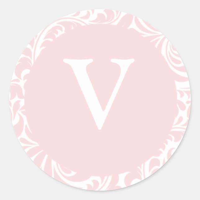 Monogram V Blush Color Wedding Monogram Umschlag Runder Aufkleber (Vorderseite)
