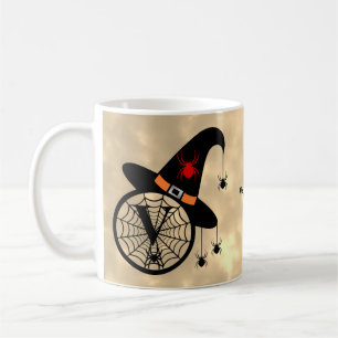 Monogram V Halloween Sky Hexenspinnen Name Kaffeetasse