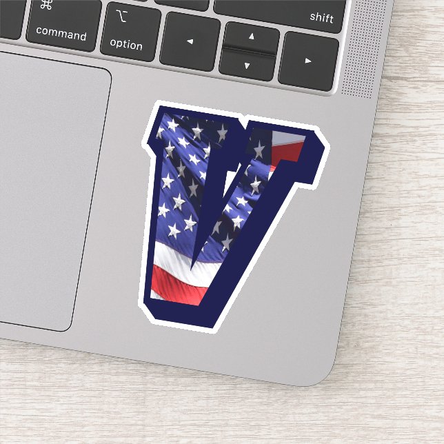 Monogram V USA Flag Schriftart Aufkleber (Detail)