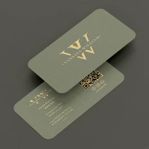 Monogram V W Logo Elegante Moderne Seite Grün Visitenkarte