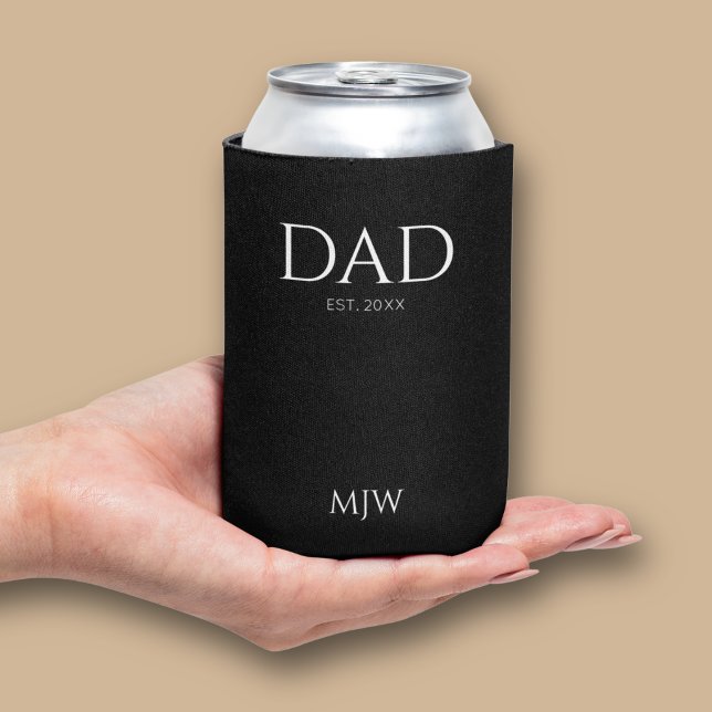 Monogram Vater Est Modern Black Dosenkühler (Personaslized can cooler for dad gift)
