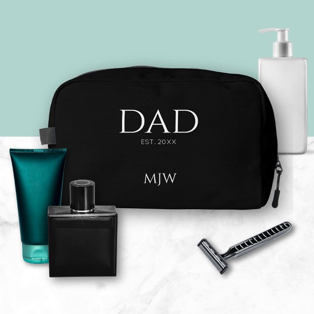 Monogram Vater Est Modern Black Waschbeutel (Dad Established Year Dopp Kitt. Perfect for Fathers Dad, birthdays or new dad gifts)