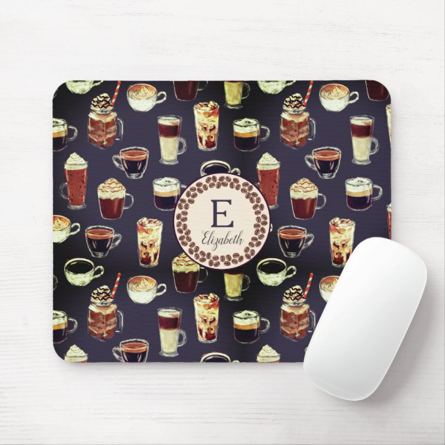 Monogram Venti Coffee Lover Fall Dunkel Lila Mousepad (Mit Mouse)