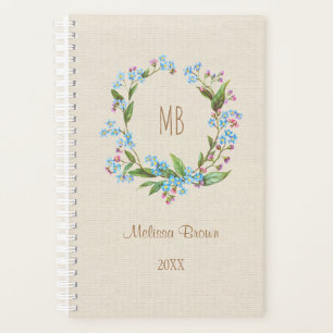 Monogram Vergiss-Me-Not Wreath Blue Beige Rustic Planer