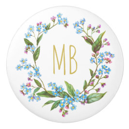Monogram Vergiss-Me-Not Wreath Blue Flowers Niedli Keramikknauf