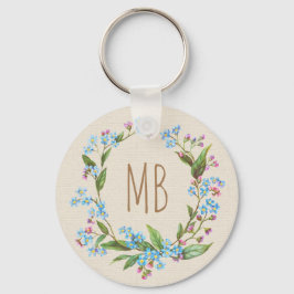 Monogram Vergiss-Me-Not-Wreath Blue Niedlich rusti Schlüsselanhänger