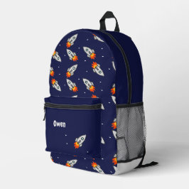 Monogram verrückte graue Raketen blau Bedruckter Rucksack
