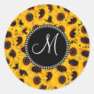 Monogram Vibranly Beautiful Sunflowers Runder Aufkleber