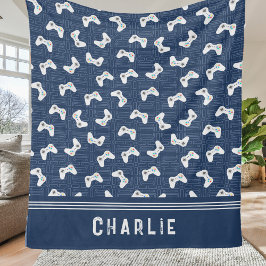 Monogram Video Gamer Pattern Individuelle Name Fleecedecke