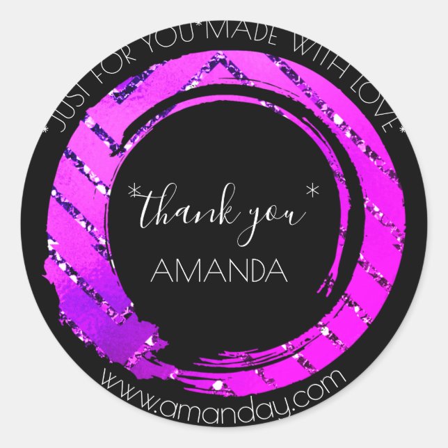 Monogram Vielen Dank Web-Boutique Shop Pink Schwar Runder Aufkleber (Vorderseite)