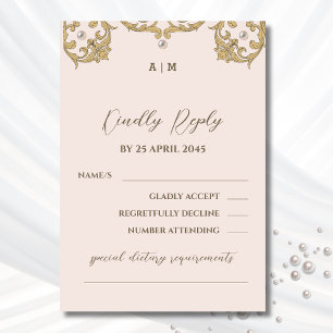 Monogram Viktorianisch Beige Pearl Wedding RSVP Ca