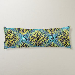 Monogram Viktorianisch Golden Trim Aqua Hintergrun Seitenschläferkissen