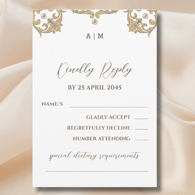 Monogram Viktorianisch Pearl Vintage Wedding RSVP  (Von Creator hochgeladen)