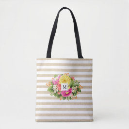 Monogram Vintag Asters Bouquet Pink Beige Bag