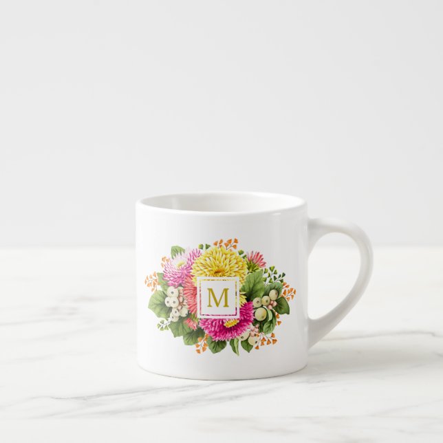 Monogram Vintag Asters Hot Pink Espresso Tasse (Rechts)