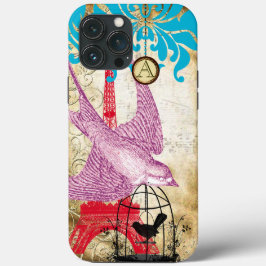 Monogram Vintag Bird Effiel Tower Damask iPhone 5 iPhone 15 Pro Max Hülle