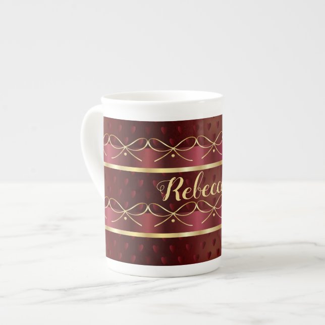 Monogram Vintag Burgundy Color Luxury Pattern Prozellantasse (Vorderseite Links)