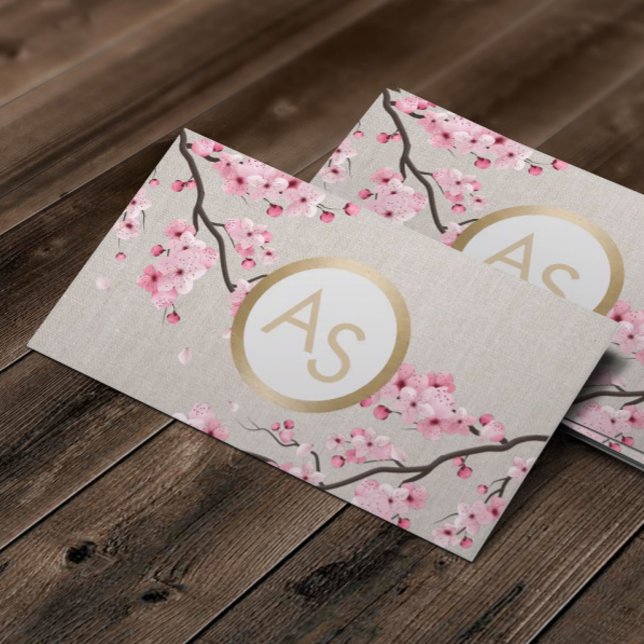Monogram Vintag Cherry Blossom Haar Makeup Salon Visitenkarte (Von Creator hochgeladen)