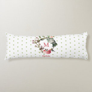 Monogram Vintag Floral & Bird Wreath Polka Dots Seitenschläferkissen