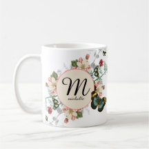 Monogram Vintag Floral Botanicals White Custom