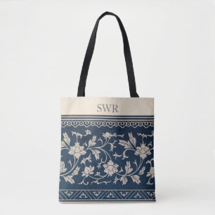 Monogram Vintag Floral Chinoiserie Ivory Tote Bag