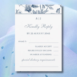 Monogram Vintag Floral French Wedding RSVP Card Karte