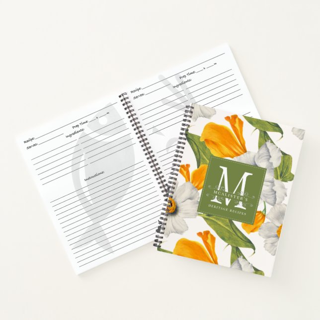 Monogram Vintag Floral Kitchen Family Rezept Notizbuch (Innenseite)