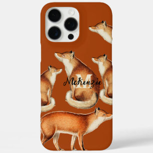 Monogram Vintag Fox Art Limon Wood Pattern iPhone iPhone 16 Pro Max Hülle