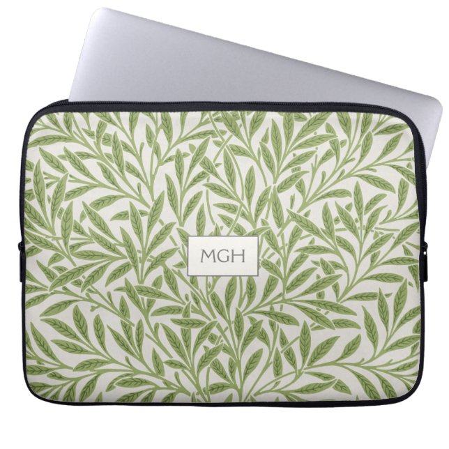 Monogram Vintag Green Willow Blätter Laptopschutzhülle (Vorderseite)