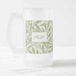Monogram Vintag Green Willow Blätter Mattglas Bierglas