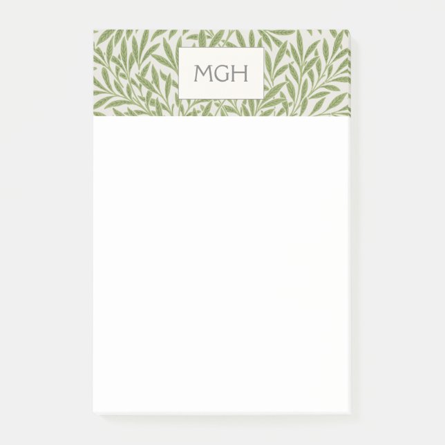 Monogram Vintag Green Willow Blätter Post-it Klebezettel (Vorderseite)